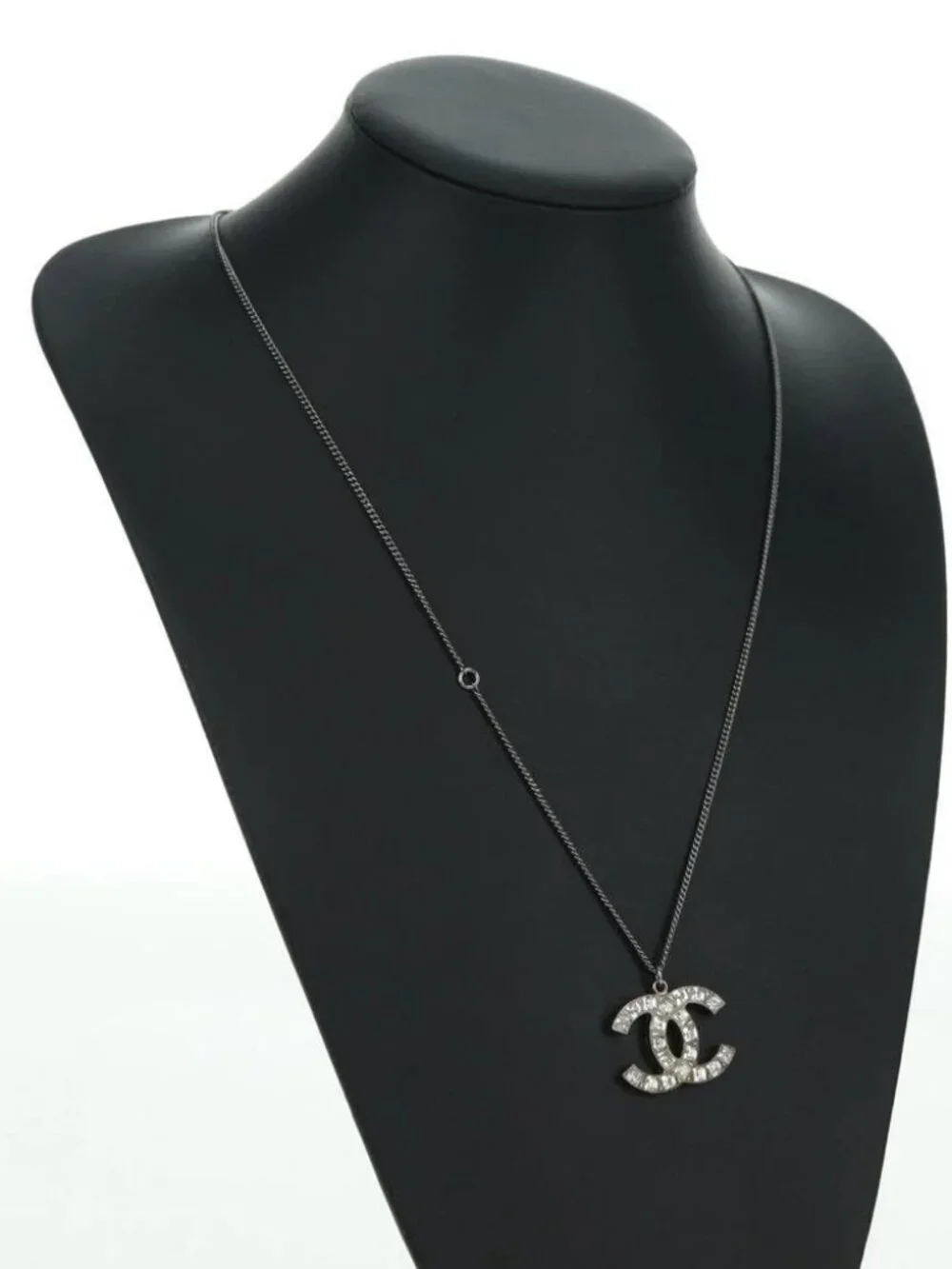 CHANEL COCO Mark Necklace metal Silver CC Auth 175104M